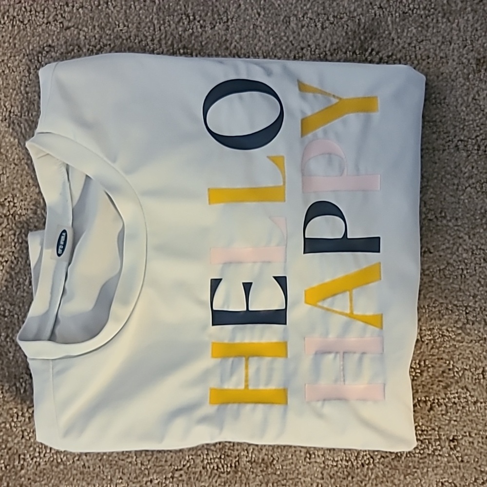 Girls long sleeve "hello happy" old navy t shirt sz large white